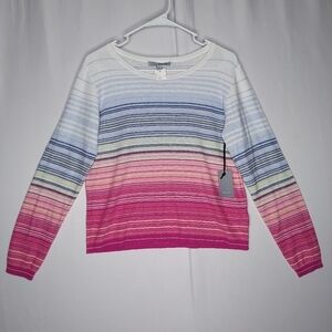 SWTR Sweater Women Small Linen Cotton Pink Blue Stripe‎ Scoop Neck Long Sleeve